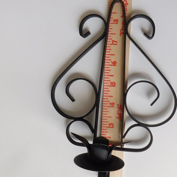 VTG MCM  Black Wrought Iron Metal Wall Candlestick Sconces 9" Pair Candle Holder - Picture 7 of 8